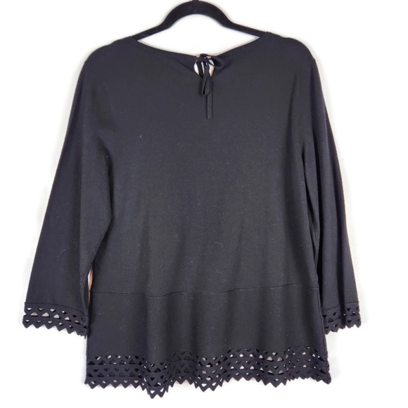 Talbots Shirt Womens Large Black Lace Trim - Picture 2 of 12